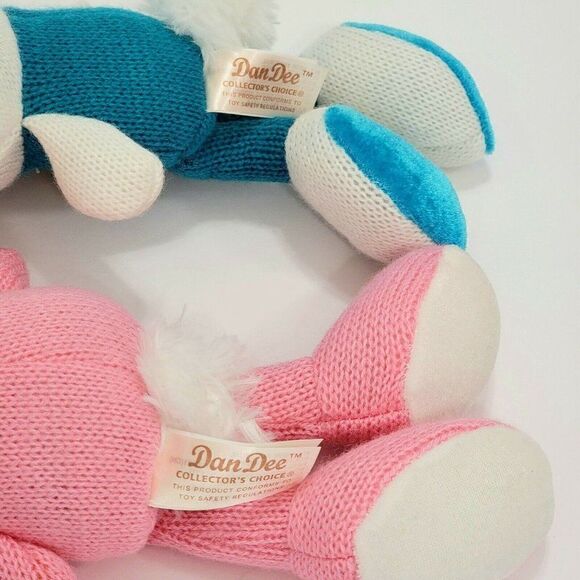 2 Dan Dee EASTER BUNNY SOCK RABBITS  Coll. Choice Blue Pink Knit Plush 10" - Picture 4 of 9